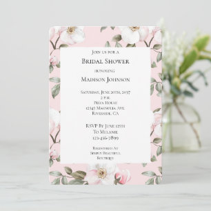 Convite Chá de panela bonito de Flores Brancas Rosa