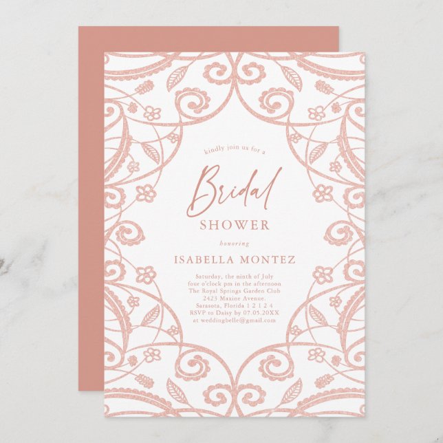 Convite Chá de panela bonito de rendas Dourado flexível Ro (Frente/Verso)