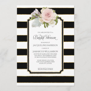 Convite Chá de panela Bonito Flor Art Deco Stripe Moderno