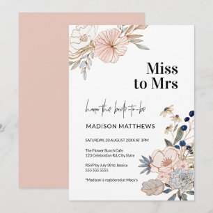 Convite Chá de panela Bonito Floral cor-de-rosa azul senh