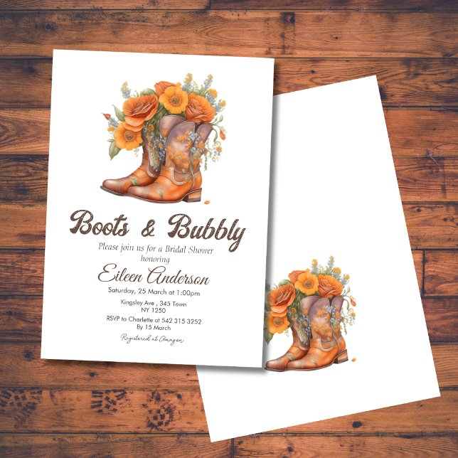 Convite Chá de panela Boots & Bubble Western Cowgirl (Boots Bubbly Western CowGirl Bridal Shower Invite)