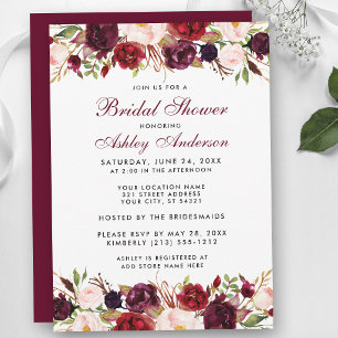 Convite Chá de panela Borgonha Floral Elegante