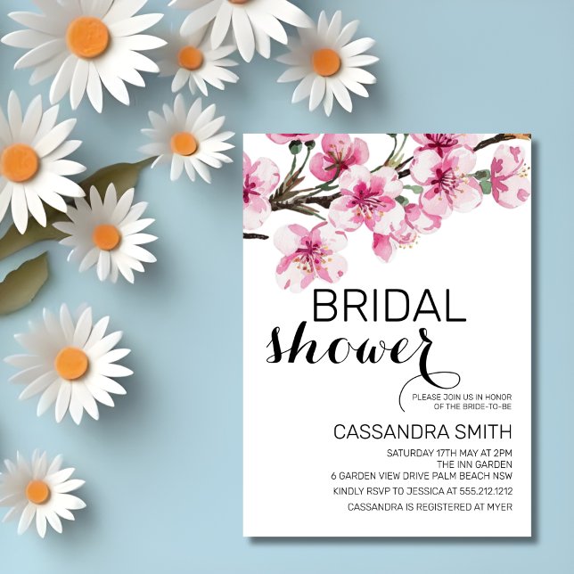 Convite Chá de panela Botânico Chic Pink Cherry Blossom (Criador carregado)