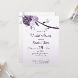 Convite Chá de panela botânico de flores roxas românticas