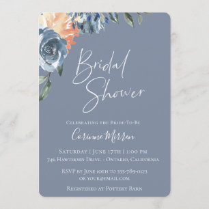 Convite Chá de panela Botânico de Pêssego Azul