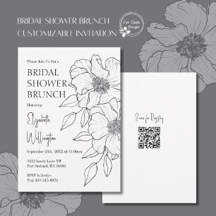 Convite Chá de panela Botânico Elegante Preto e Branco