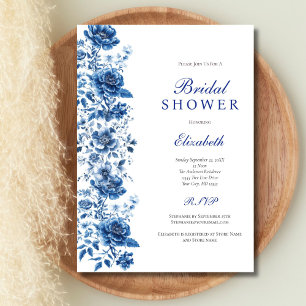 Convite Chá de panela Botânico Floral Branco Azul