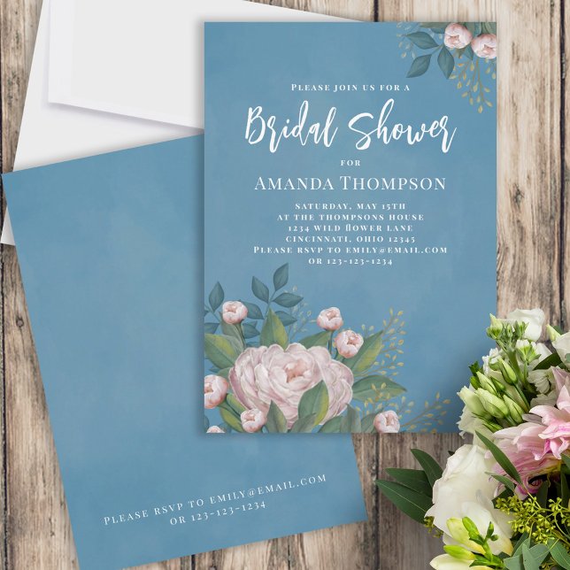 Convite Chá de panela Botânico Floral Cor-de-Água Rosa (Criador carregado)