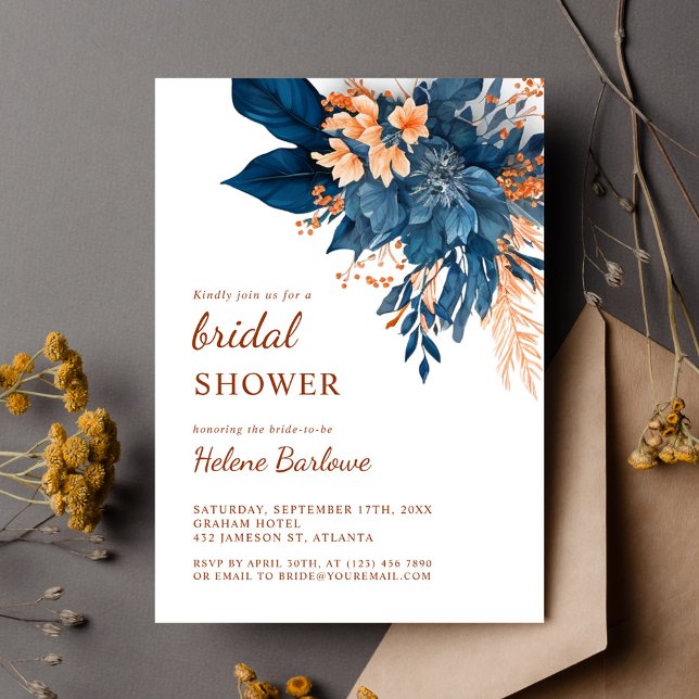 Convite Chá de panela Botânico Moderno Elegante (Modern Elegant Botanical Floral Bridal Shower Invitation)