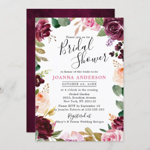 Convite Chá de panela Botânico Rosa-Rosa Pregado de Plum