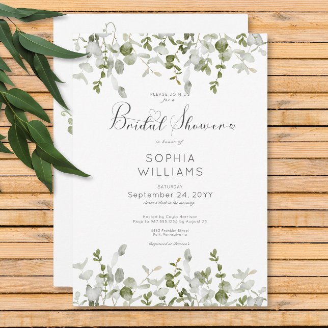 Convite Chá de panela Botânico Rustic Greeneric (Rustic Botanical Greenery Bridal Shower Invitation)