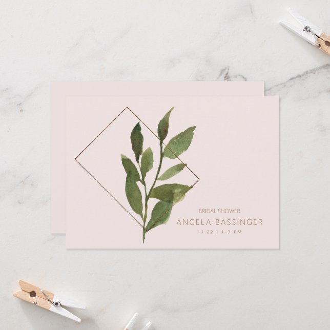 Convite Chá de panela Botânico Simples de Blush Moderno (Frente/Verso In Situ)