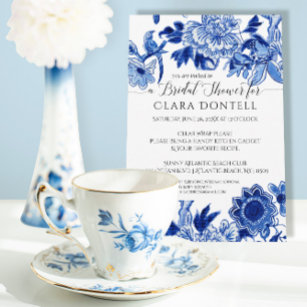 Convite Chá de panela Branco Azul de Influência Asiática F