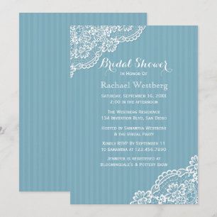 Convite Chá de panela Branco Blue Stripes Casamento