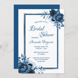 Convite Chá de panela branco de prata azul clássico