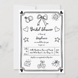 Convite Chá de panela branco desenhado à mão