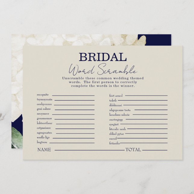 Convite Chá de panela Branco do marinho Branco - Jogo do W (Frente/Verso)