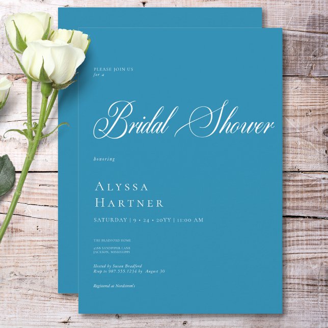 Convite Chá de panela Branco e Azul clássico mínimo (Minimal Classic French Blue & White Bridal Shower Invitation)
