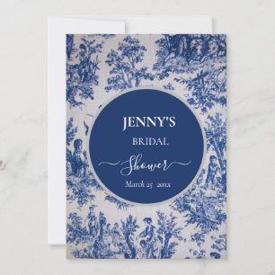 Convite Chá de panela Branco e Azul de Jouy