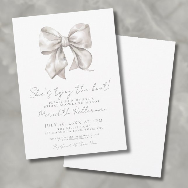 Convite Chá de panela branco elegante (Elegant White Ivory Bow Bridal Shower Invitation )