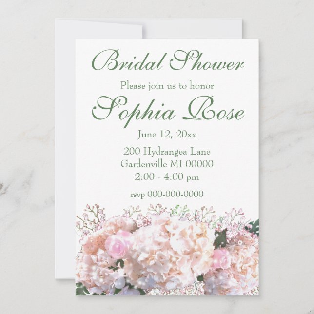 Convite Chá de panela branco elegante de hidrangeas florai (Frente)
