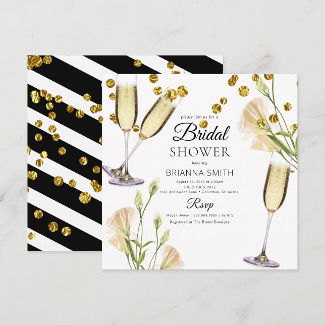 Convite Chá de panela Branco Floral (Frente/Verso)