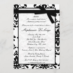 Convite chá de panela branco preto do damasco 5x7
