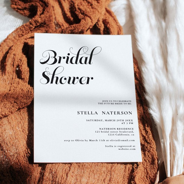 Convite Chá de panela branco preto simples e retrográfico (Criador carregado)