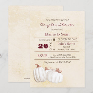 Convite Chá de panela branco rústico da queda das abóbo