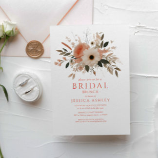 Convite Chá de panela Bridal Floral Rosa Elegante Brunch