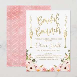 Convite Chá de panela Bridal Rosa Floral Brunch