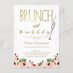 Convite Chá de panela Bridal Rosa Floral Brunch