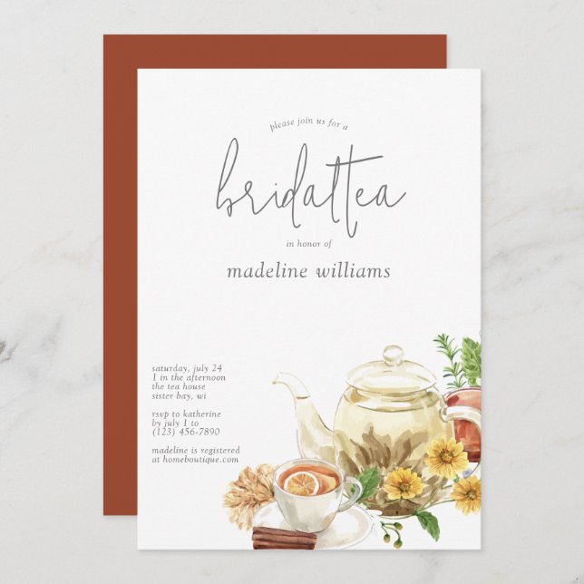 Convite Chá de panela Bridal Tea Boho (Frente/Verso)