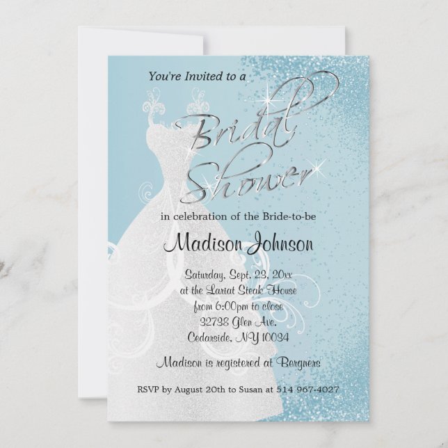 Convite Chá de panela brilhante azul bebê (Frente)