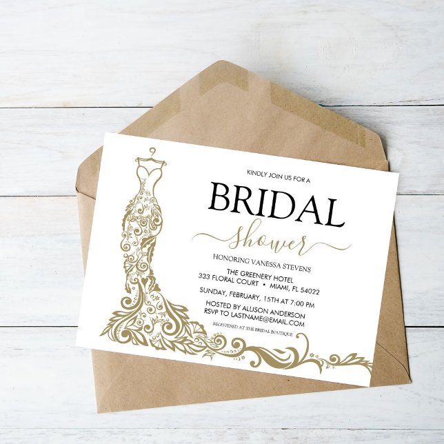 Convite Chá de panela brilhante branco e Dourado brilhante (Criador carregado)