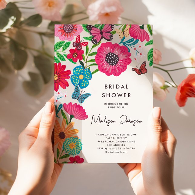 Convite Chá de panela Brilhante Colorido (Colorful Bright Wildflower Bridal Shower Invitation)