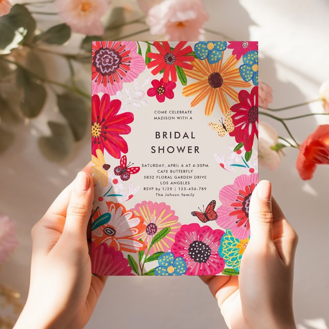 Convite Chá de panela Brilhante Colorido (Colorful Bright Wildflower Bridal Shower Invitation)