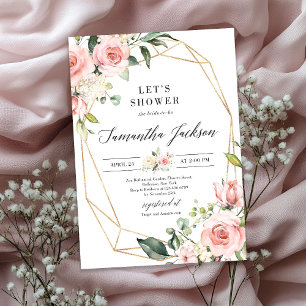 Convite Chá de panela brilhante, cor-de-rosa, floral e bri