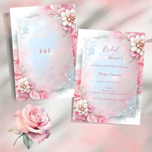 Convite Chá de panela Brilhante de Pastel Floral Cor-de-Ro