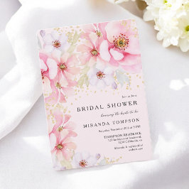 Convite Chá de panela Brilhante Dourado com Aquarela Rosa