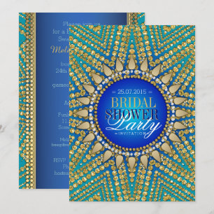 Convite Chá de panela brilhante Dourado de sol azul teal