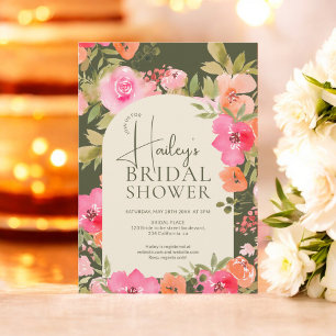 Convite Chá de panela Brilhante Floral Boho Verde Chic
