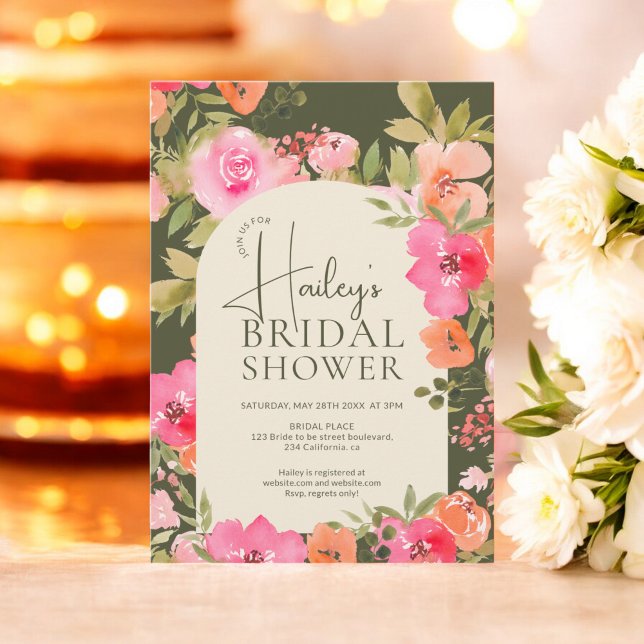 Convite Chá de panela Brilhante Floral Boho Verde Chic (Bright Modern Floral Boho green Chic Bridal Shower Invitation)