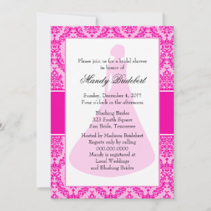 Convite Chá de panela Brilhante Fuchsia Damask