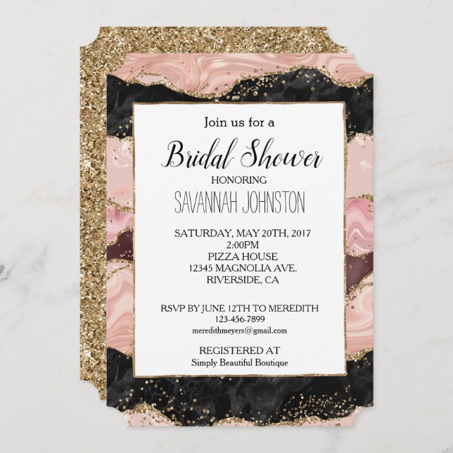 Convite Chá de panela brilhante preto brilhante (Frente/Verso)