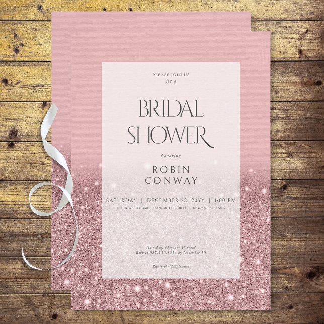 Convite Chá de panela Brilhante Rosa Rosa moderno (Modern Rose Pink Glam Glitter Bridal Shower Invitation)