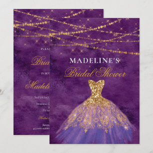 Convite Chá de panela Brilhante Roxo/Dourado