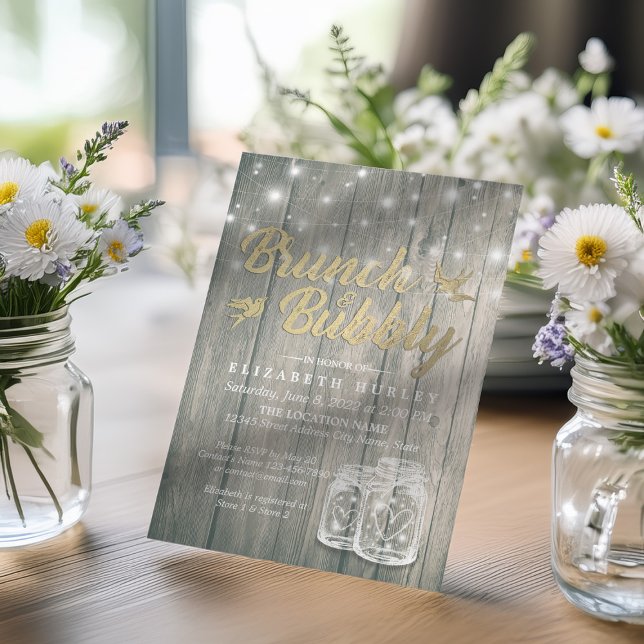 Convite Chá de panela Brunch Borracha Rústica Madeira Maso (Criador carregado)