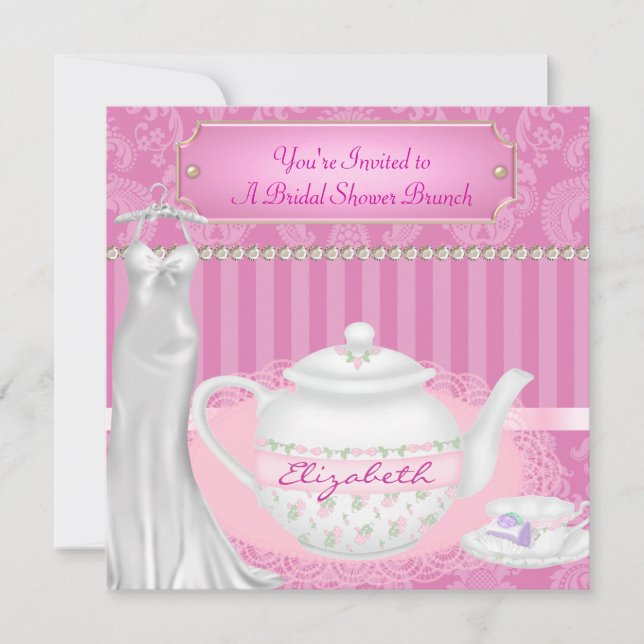 Convite Chá de panela Brunch Damask (Frente)