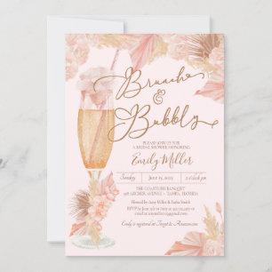 Convite Chá de panela Brunch e Bubble Blush Boho Pampas